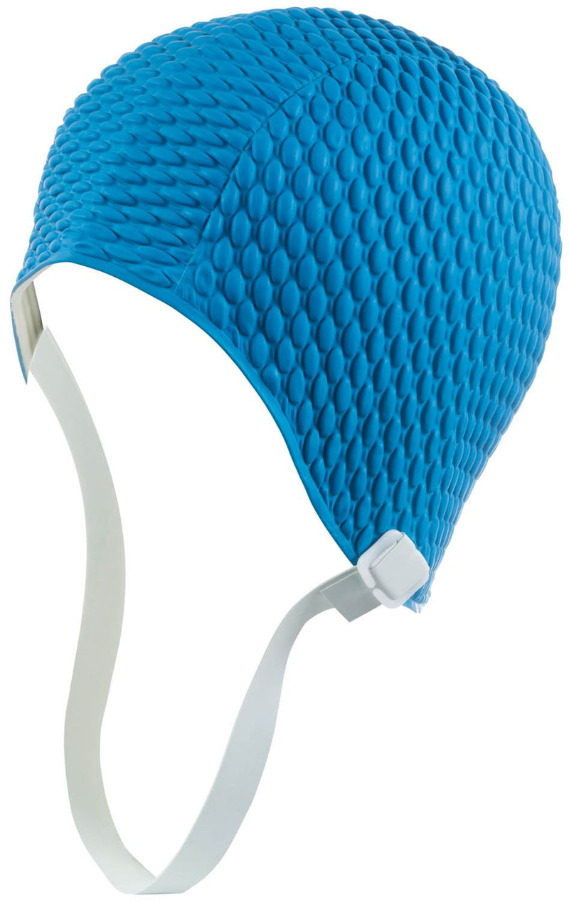 BeeMoo Women’s Latex Swim Cap - Rubber Swim Cap - Soft Comfortable Stretch Stylish Low Cut Design Protects Hair from Sun Salt or Chlorine Perfect for Water Activities Optional Chin Strap Available Chin Strap/Light Blue - BeesActive Australia
