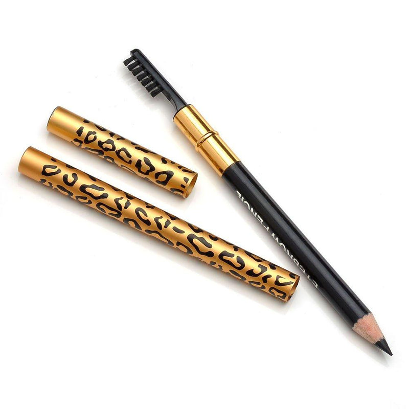 CCbeauty 1pc Waterproof Long Lasting Leopard Eyeliner with Brush Eyebrow Pencil Comestic Makeup Tool,#1Black 1 pc #1 Black - BeesActive Australia