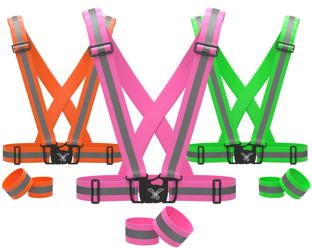 247 Viz Reflective Vest with Hi Vis Bands, Fully Adjustable & Multi-Purpose: Running, Cycling, Motorcycle Safety, Dog Walking Neon Pink Regular - BeesActive Australia
