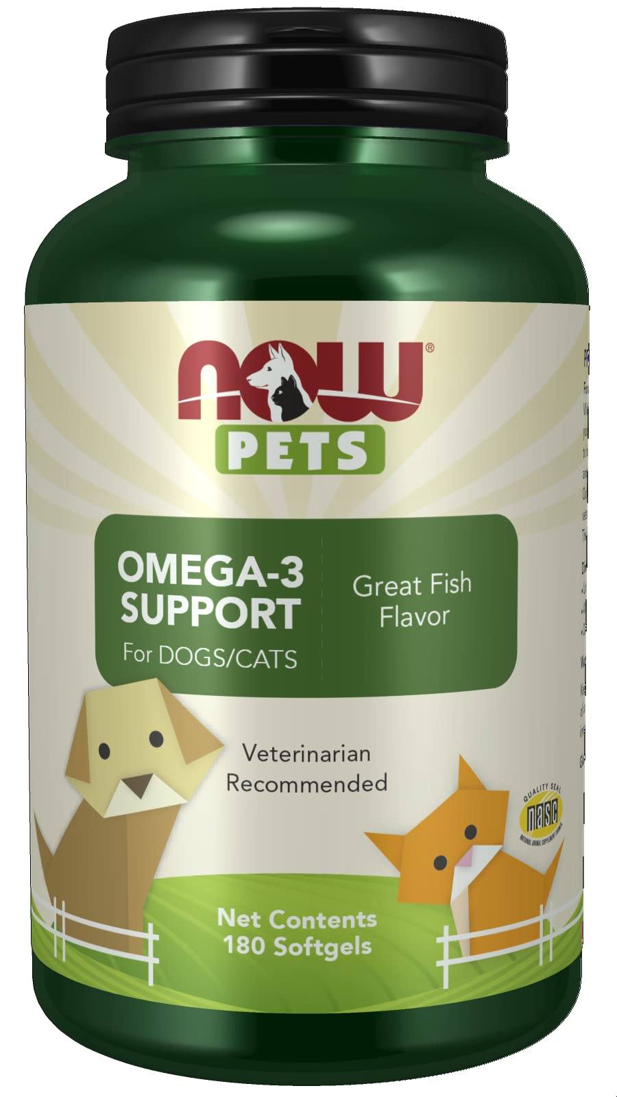 NOW Pet Health, Omega 3 Supplement, Formulated for Cats & Dogs, NASC Certified, 180 Softgels - BeesActive Australia