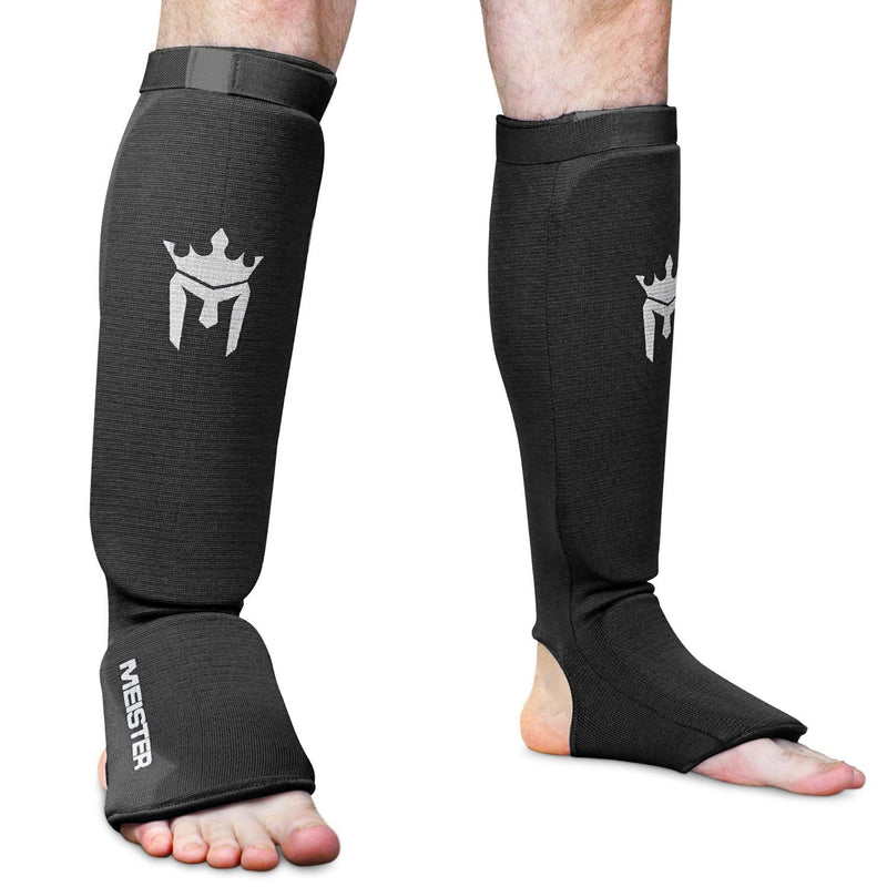 Meister MMA Elastic Cloth Shin & Instep Padded Guards (Pair) Black Small/Medium - BeesActive Australia