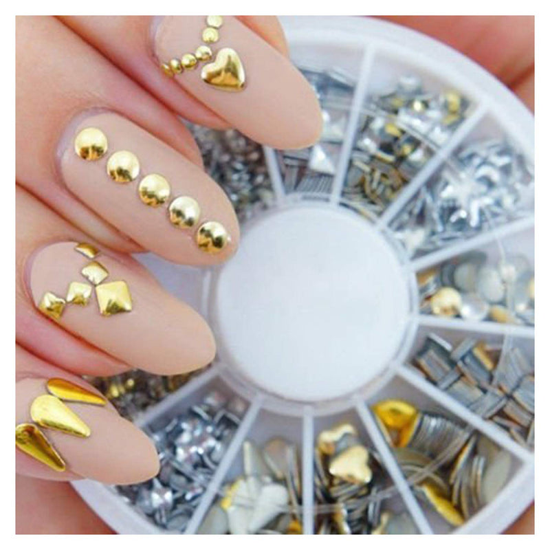 VAGA Professional Manicure 3d Nail Art Decorations For Nail Art Supplies This Wheel Includes Gold And Silver Metal Studs In 12 Different Shapes, the Perfect Nail Jewelry and Decorations - BeesActive Australia