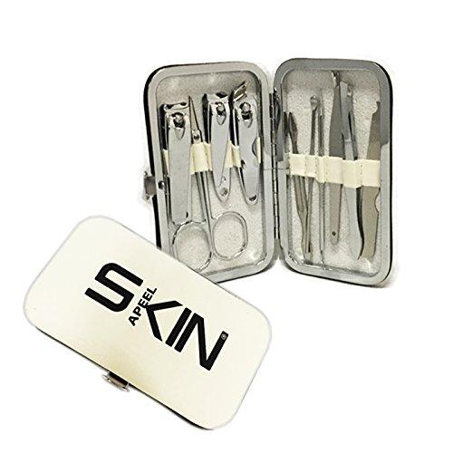Skinapeel Luxury 10pc Travel Manicure, Pedicure and Grooming Kit- Includes Stainless Steel Nail Clippers, Scissors, Ear Picker, Tweezers, Nail File and Blackhead Remover - White Faux Leather Case - BeesActive Australia