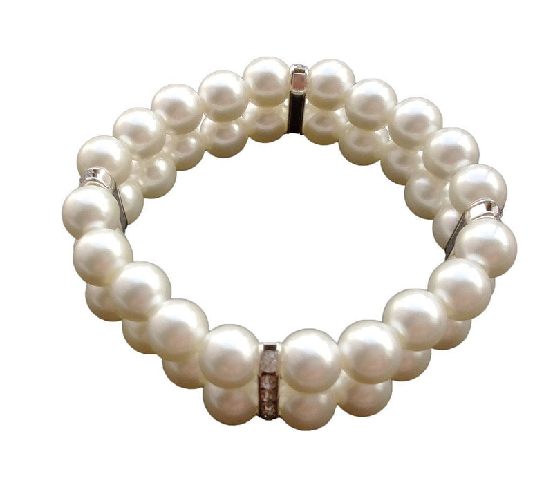 PET SHOW Fashion Two Rows Rhinestone Faux Pearl Elastic Pet Cat Puppy Small Dog Necklace Collar Jewelry Grooming Accessories Pack of 1 M 10.2" Ivory - BeesActive Australia