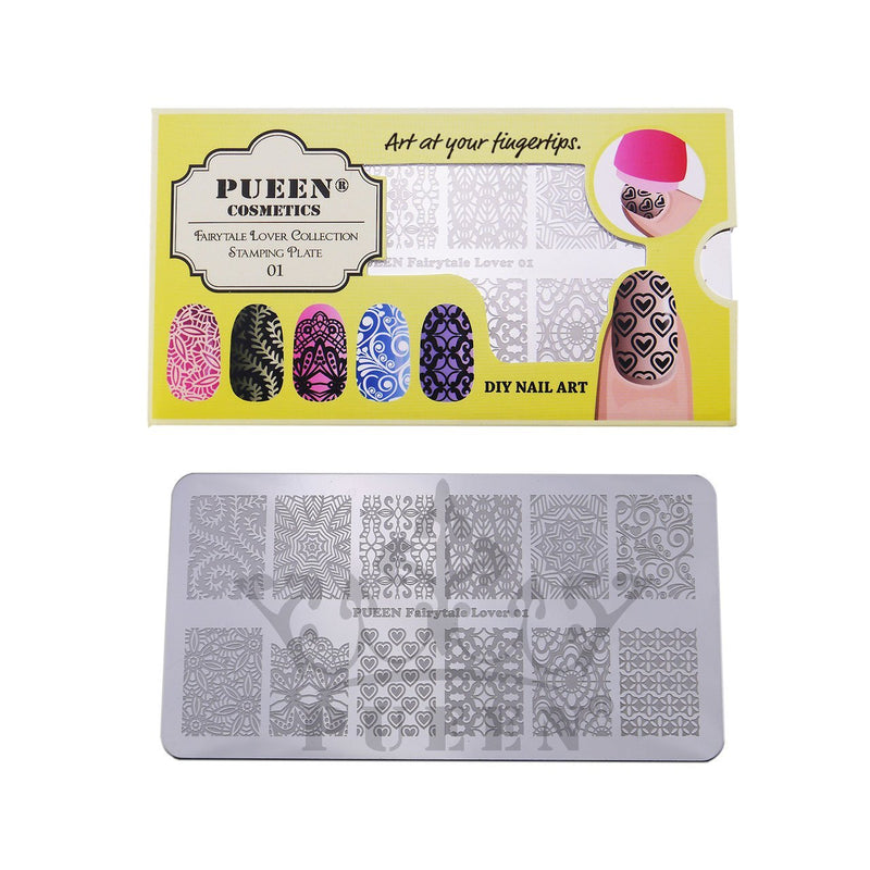 PUEEN Nail Art Stamping Plate - Fairytale Lover 01-125x65mm Unique Nailart Polish Stamping Manicure Image Plates Accessories Kit-BH000557 - BeesActive Australia