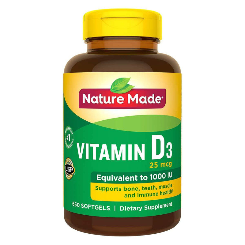 Nature Made Vitamin D3 25 mcg, 650 Softgels 650 Count (Pack of 1) - BeesActive Australia