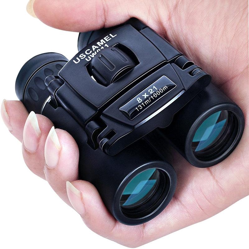 USCAMEL Folding Pocket Binoculars Compact Travel Mini Telescope HD Bak4 Optics Lenes Easy Focus 8x21 Colour Black - BeesActive Australia