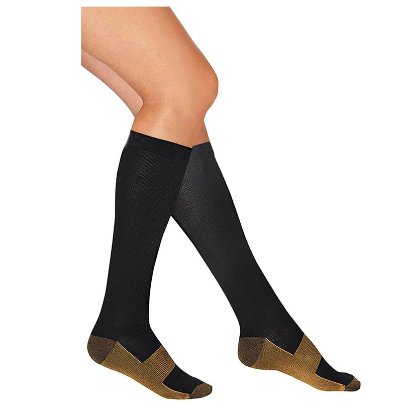 NuActive Copper Compression Socks - Reduce Swelling Socks - Antimicrobial Compression Socks Black S/M: Men 6.5-9 | Women 6.5-10 - BeesActive Australia