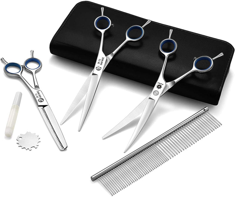 Dream Reach Dog Grooming Scissors - 7'' Professional Pet Cat Hair Scissors Set - Best Cutting & Curved & Thinning Shear Scissors & Grooming Comb Kit for Small Large Dogs Cats Pets - BeesActive Australia