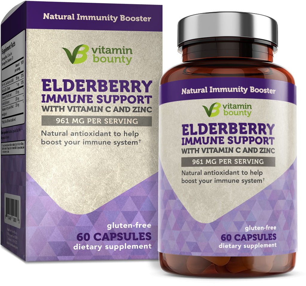 Vitamin Bounty Elderberry Immune Support with Vitamin C, Zinc, Echinacea & Garlic - Natural Antioxidant Immunity Booster - to Help Boost Immune System 60 Count (Pack of 1) - BeesActive Australia