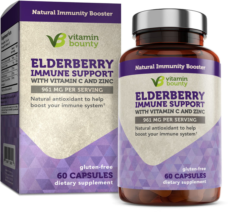 Vitamin Bounty Elderberry Immune Support with Vitamin C, Zinc, Echinacea & Garlic - Natural Antioxidant Immunity Booster - to Help Boost Immune System 60 Count (Pack of 1) - BeesActive Australia