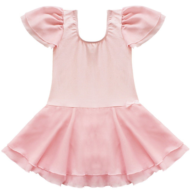 [AUSTRALIA] - TiaoBug Girls' Sheer Ruffle Short Sleeve Dance Tutu Skirted Dress Gymnastic Leotard for Daning/Ballet/Trainning 2-3 (XS) Pink 