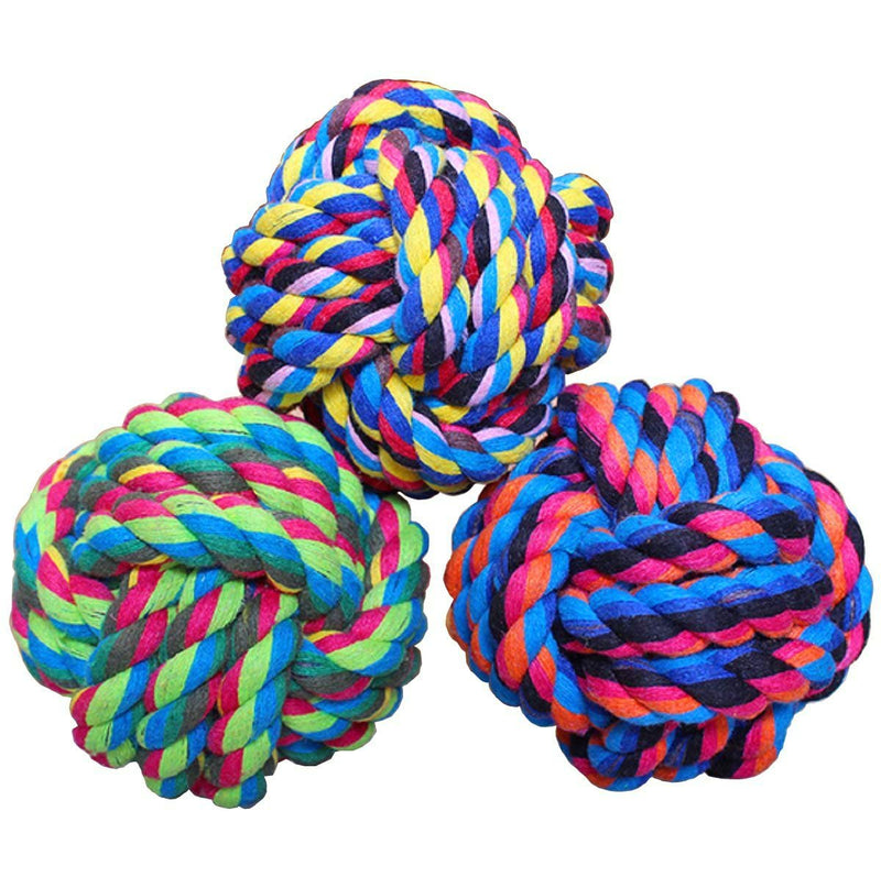 Wellbro Pet Chew Toy, Knots Weave Cotton Rope, Biting Small Ball for Dogs & Cats 3 Pack - BeesActive Australia