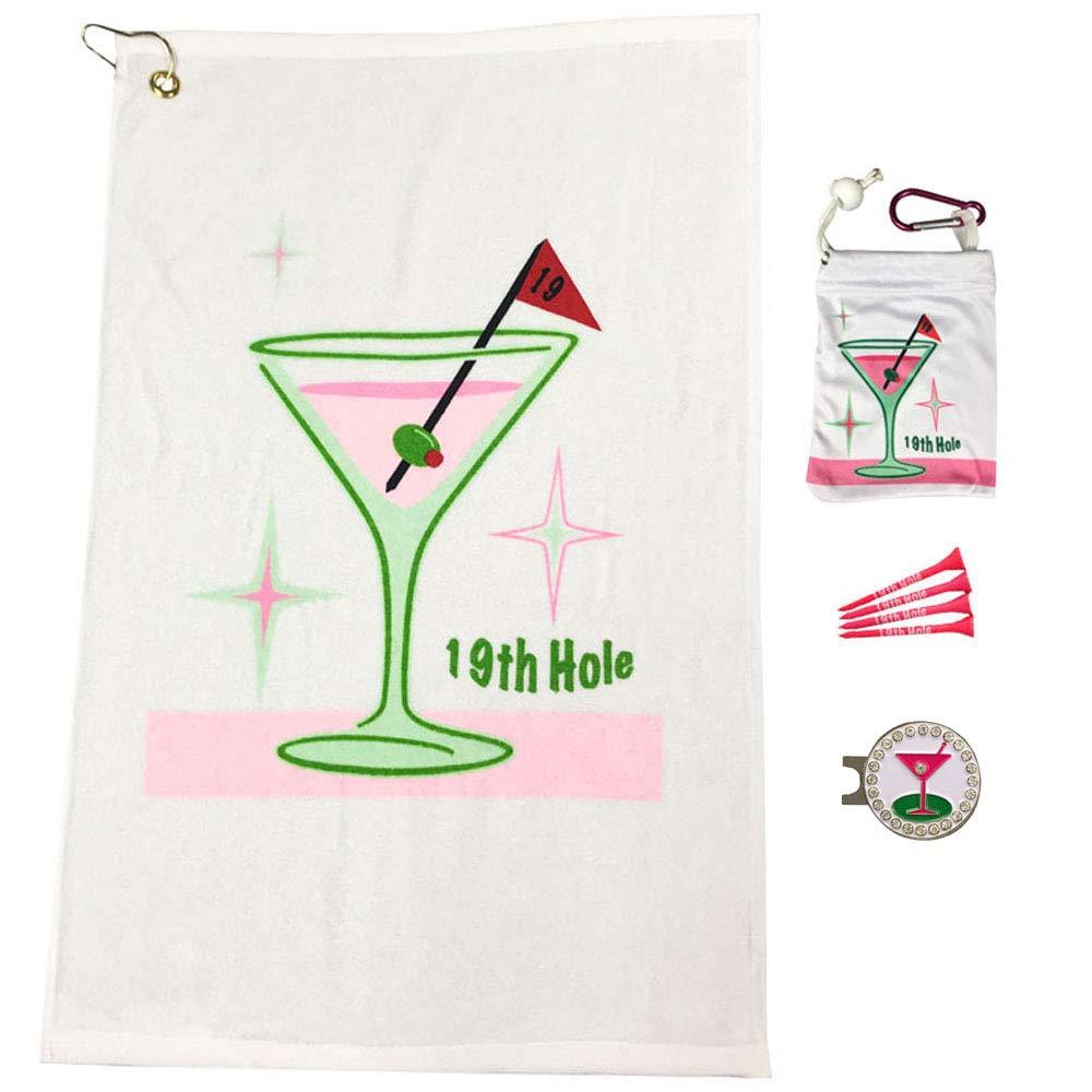 Giggle Golf Par 3 - Golf Towel, Tee Bag with 4 Tees, and Bling Ball Marker with Hat Clip - Perfect Golf Gift for Women 19th Hole - BeesActive Australia