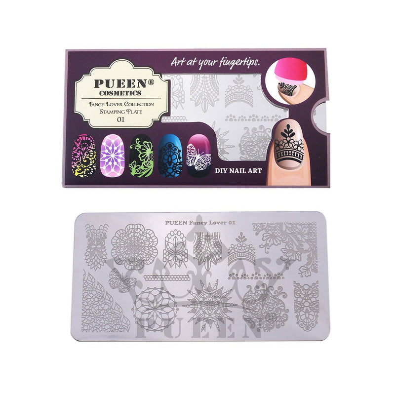 PUEEN Nail Art Stamping Plate - Fancy Lover 01-125x65mm Unique Nailart Polish Stamping Manicure Image Plates Accessories Kit-BH000555 - BeesActive Australia