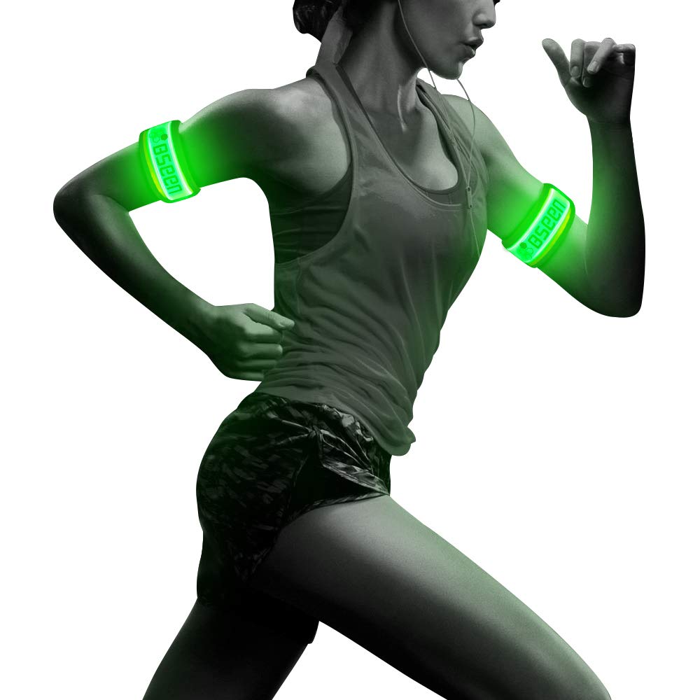 Pack of 2pcs- LED Sports Saftey Flashing Reflective Armband with High Visibility Light up Glow in The Dark Bracelet for Cycling, Jogging, Walking and Running (Green) - BeesActive Australia