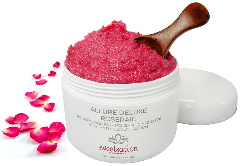 Allure Deluxe Roseraie Best Resurfacing Body Polish and Hydrator, with Anti Cellulite action, 12 oz. Scrub and moisturizer in one. Infused with Rose and Vanilla. - BeesActive Australia