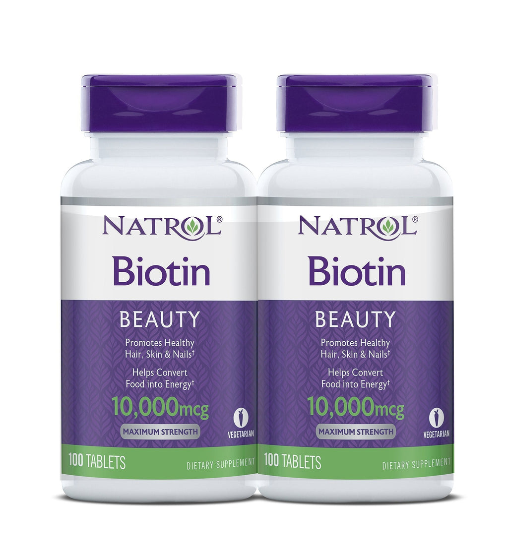 Natrol Biotin Beauty Tablets Promotes Healthy Hair Skin and Nails Helps Support Energy Metabolism Helps Convert Food Into Energy Maximum Strength 10000mcg, Multi, 200 Count 100 Count (Pack of 2) - BeesActive Australia