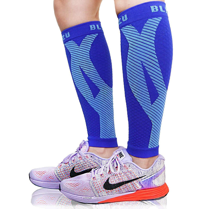 BLITZU Calf Compression Sleeves For Women & Men Runners Leg Compression Socks Blue Large/X-Large - BeesActive Australia