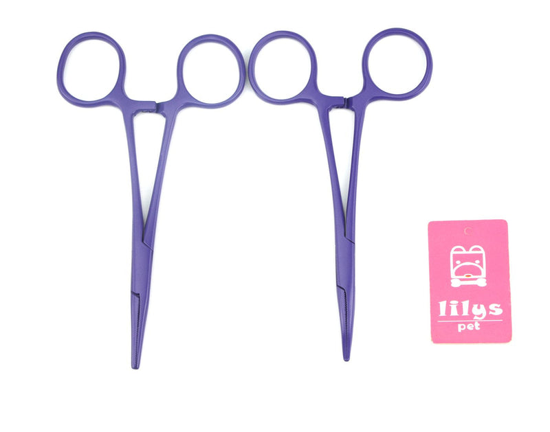 LILYS PET Pet Colourful Stainless Steel Hemostat Hemostatic Forcep,Pet Ear Hair Pull Forcep,Bend Head and Straight Head kit Purple 12cm - BeesActive Australia