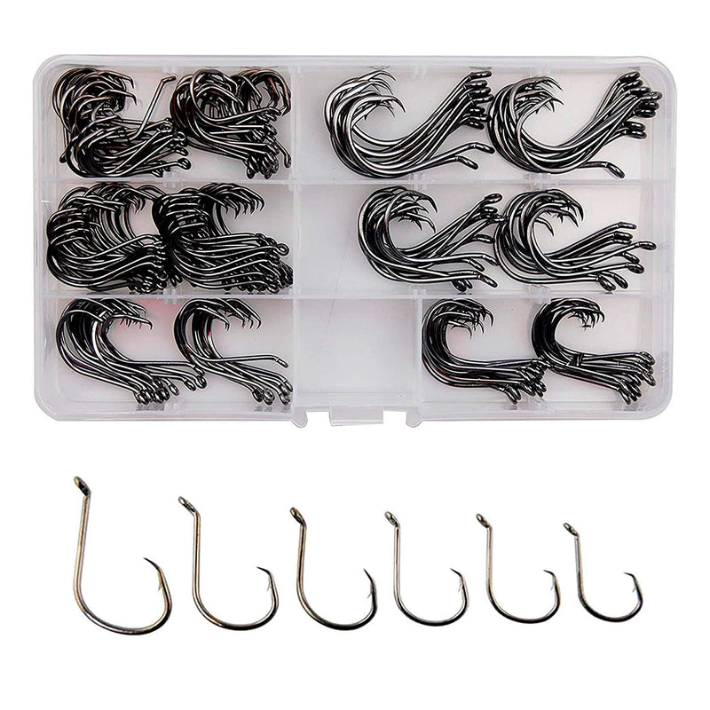 [AUSTRALIA] - Offset Circle Fishing Hooks Kit - 180pcs 2X Strong Saltwater Freshwater Fish Hooks Sharp High Carbon Steel Octopus Fish Hooks, Size 1-5/0 