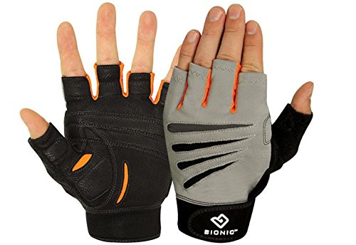 BIONIC Glove Men's Cross-Training Fingerless Gloves w/Natural Fit Technology, Gray/Orange (Pair) X-Large - BeesActive Australia