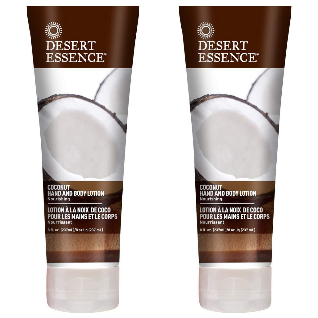 Desert Essence Coconut Hand & Body Lotion - 8 Fl Ounce - Pack of 2 - Nourishing - Hydrates & Softens Skin - Essential Oils - Rejuvenate - Shea Butter - Jojoba Oil - Daily Skin Care - Tropical Extracts 8 Fl Oz (Pack of 2) - BeesActive Australia