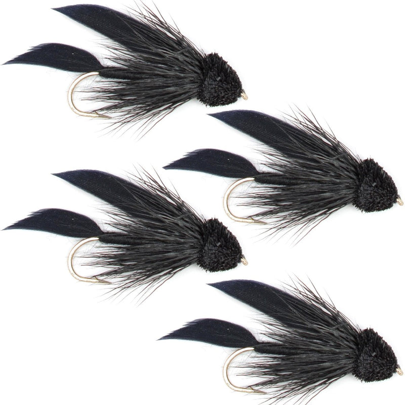 The Fly Fishing Place Black Muddler Minnow Fly Fishing Flies - Bass and Trout Streamers - Set of 4 Flies Size 6 - BeesActive Australia