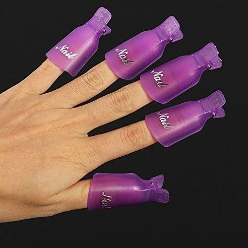 Onwon 10pc Professional Plastic Acrylic Nail Art Soak Off Cap Clip Uv Gel Polish Remover Wrap Cleaner Clip Cap Tool (Purple) - BeesActive Australia