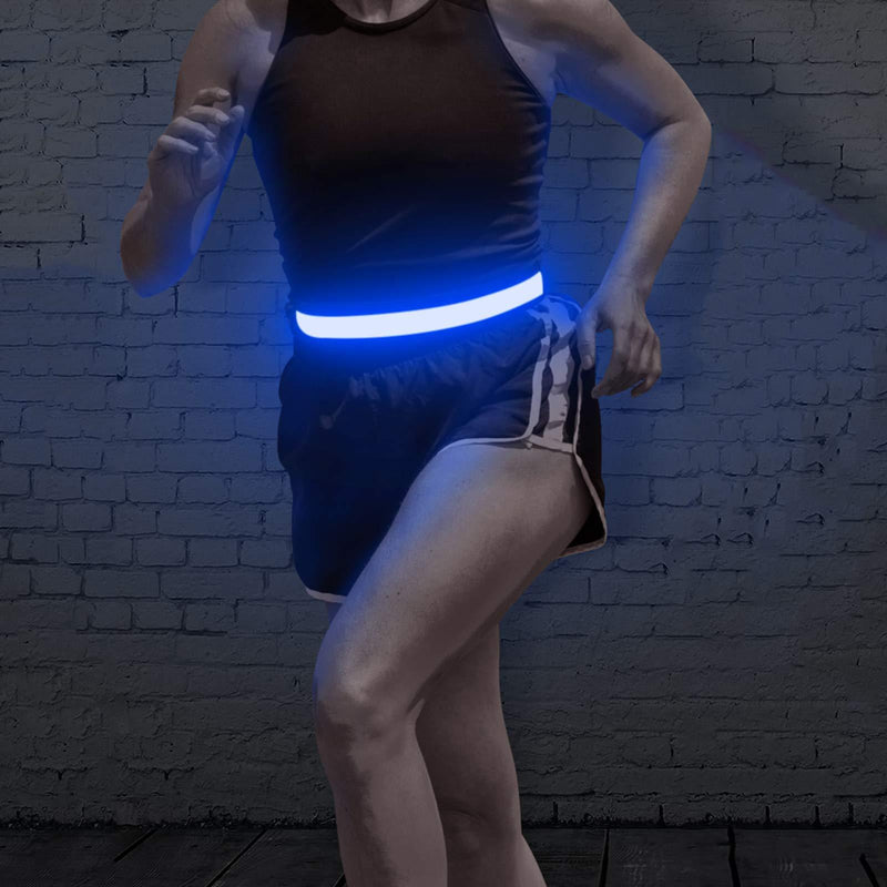 BSEEN LED Running Waist Belt - USB Rechargeable Reflective Glowing LED Waistband, Flashing Safety Light Belt for Runners, Joggers, Walkers, Pet Owners, Cyclists Blue - BeesActive Australia