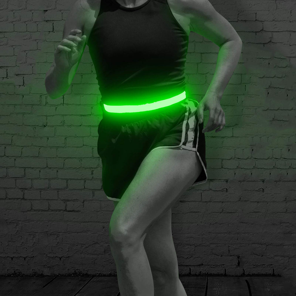 BSEEN LED Running Waist Belt - USB Rechargeable Reflective Glowing LED Waistband, Flashing Safety Light Belt for Runners, Joggers, Walkers, Pet Owners, Cyclists Green - BeesActive Australia