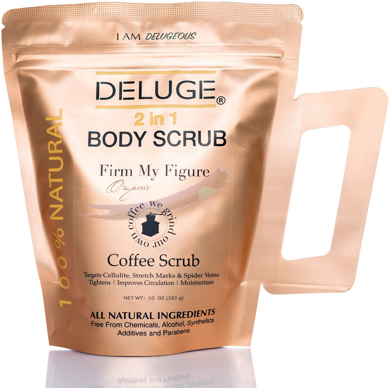 DELUGE -Organic Coffee Body Scrub and Face Scrub. Best Natural Treatment for Anti-Cellulite, Stretch Marks, Spider Veins, Eczema, Made with Shea Butter, Cocoa Butter, Coconut Oil, Dead Sea Salt. 10 Oz COFFEE SCRUB 10OZ - BeesActive Australia