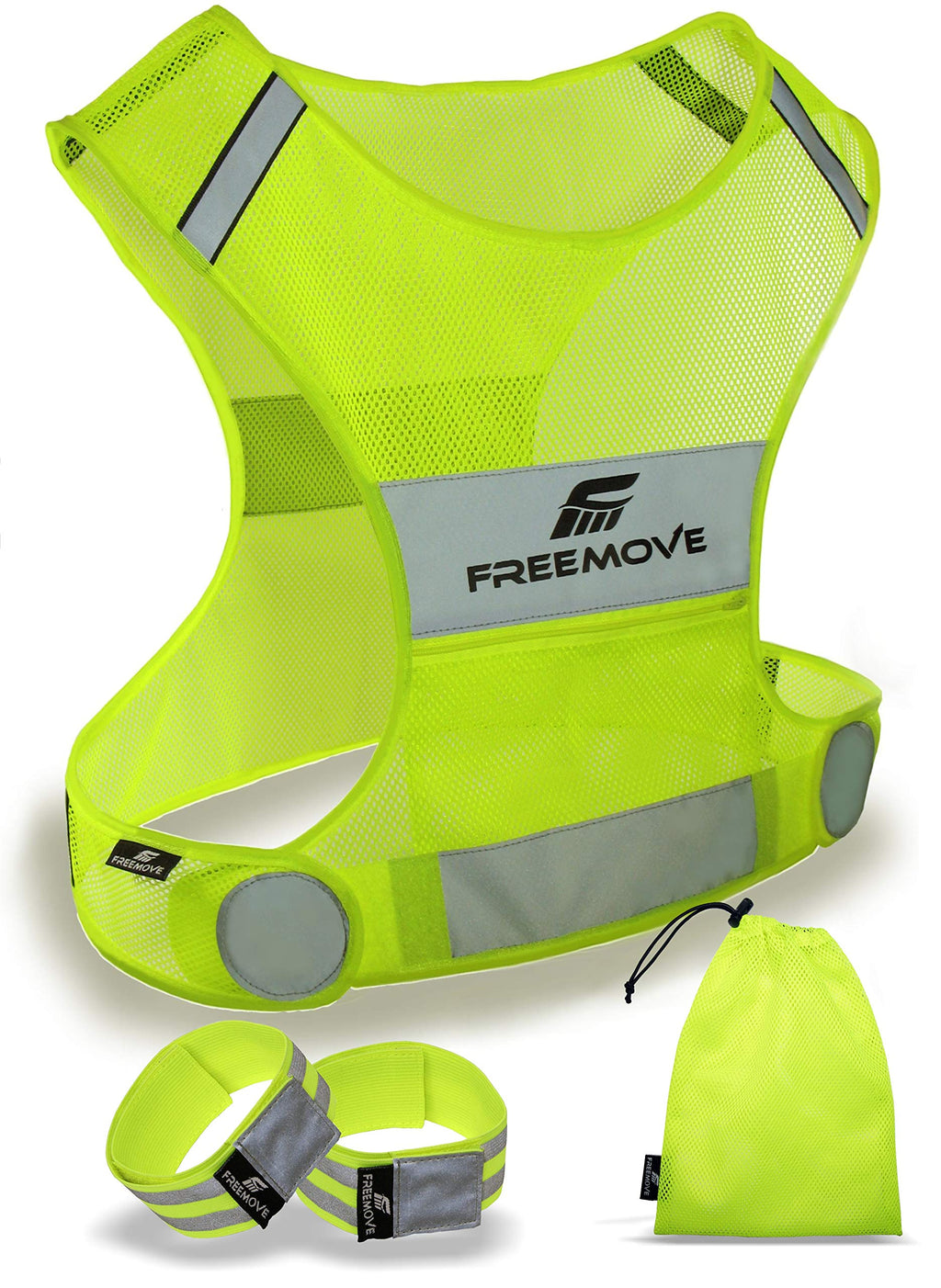 FREEMOVE Reflective Vest Running Gear + 2 Bands & Bag / Ultralight & Comfy Safety Vests for Running, Walking, Cycling Medium - BeesActive Australia