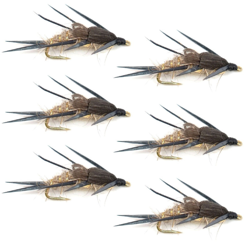 The Fly Fishing Place Double Bead Gold Ribbed Hare's Ear Nymph Fly Fishing Flies - Trout and Bass Wet Fly Pattern - 6 Flies Hook Size 12 - BeesActive Australia
