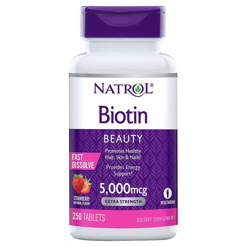 Natrol Biotin 5000 mcg, Strawberry Flavor, Fast Dissolve Tablets, Extra Strength, 250 Count - BeesActive Australia