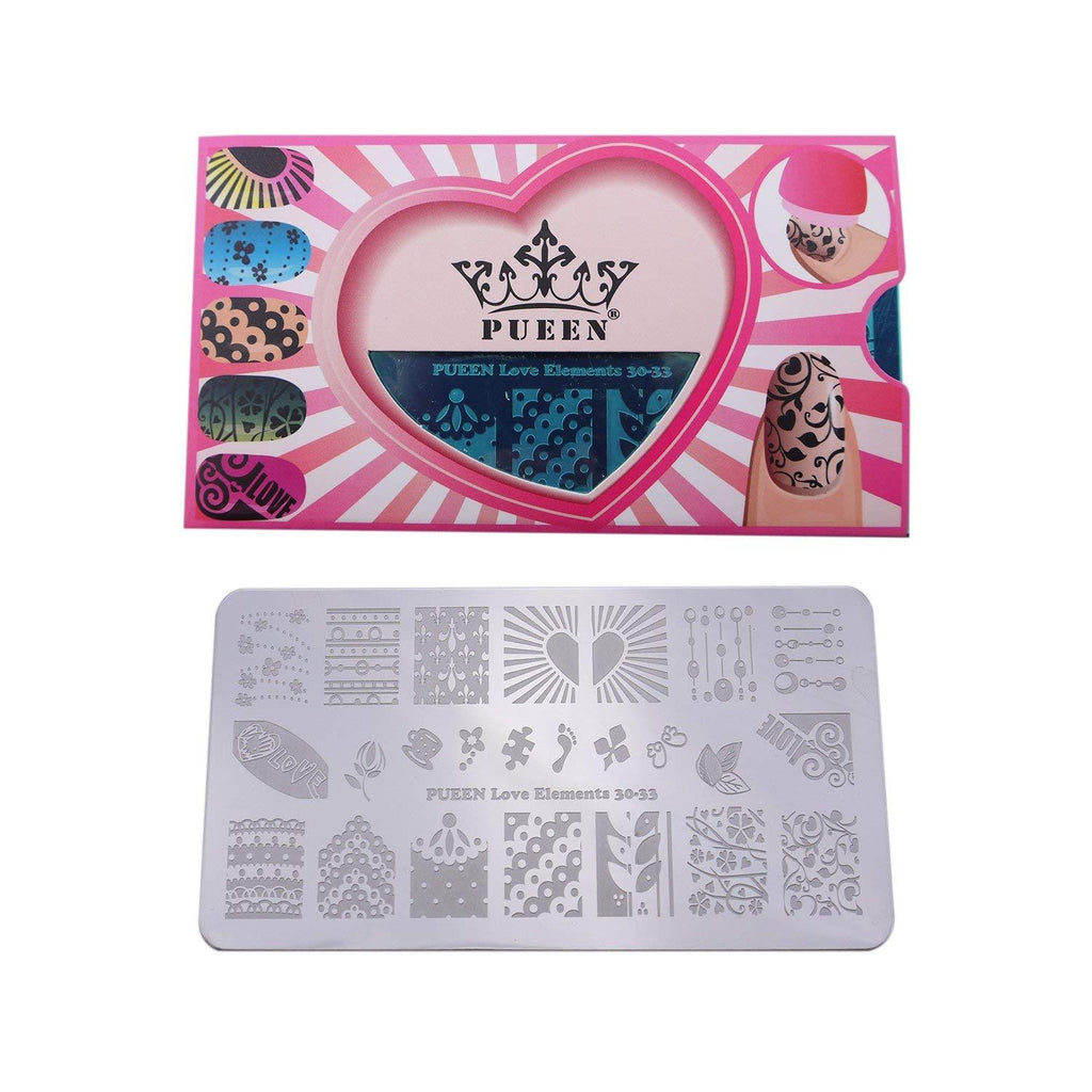 PUEEN Nail Art Stamping Plate - Love Elements #2 (30-33) - 125x65mm Nailart Polish Stamping Manicure Image Plates Accessories Kit-BH000612 - BeesActive Australia