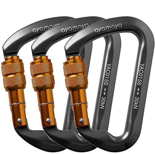 ayamaya 30kn Climbing Carabiner Aluminum Locking Carabiner D Shape Screwgate Carabiner Hook Screw Gate Lock Caribiner Clips Sport Tools Outdoor Gifts for Men Women Grey - BeesActive Australia