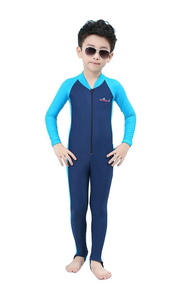 [AUSTRALIA] - Cokar Long Sleeve One Piece Swimsuit UPF 50+ Rashguard Pink for Kids Blue-blue XL (FOR height 51"-57") 
