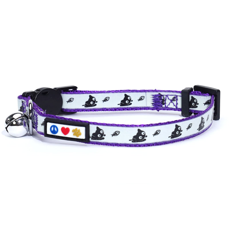 Pawtitas Glow in The Dark Cat Collar with Safety Buckle and Removable Bell Cat Collar Kitten Collar Cat Collar Purple - BeesActive Australia
