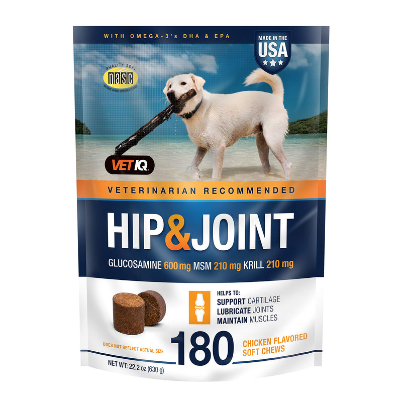 VETIQ Vet Recommended Hip and Joint Supplement for Dogs, Chicken Flavored Soft Chews 180 Count (Pack of 1) Standard Strength - BeesActive Australia