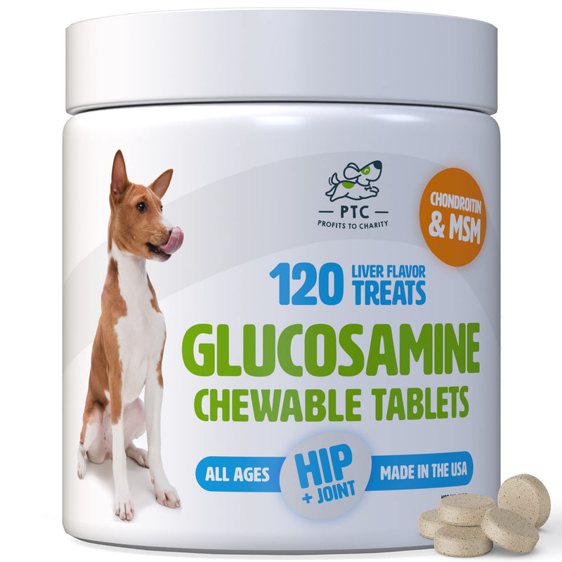 Glucosamine for Dogs with Chondroitin and MSM - Hip and Joint Supplement for Dog Mobility Support and Arthritis Pain Relief by PTC - Profits to Charity 120 Count (Pack of 1) - BeesActive Australia