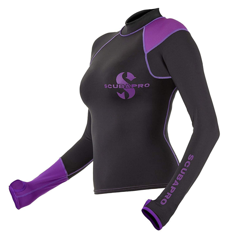 [AUSTRALIA] - Scubapro Womens Eco Black Long Sleeve Rash Guard Black Purple Medium 