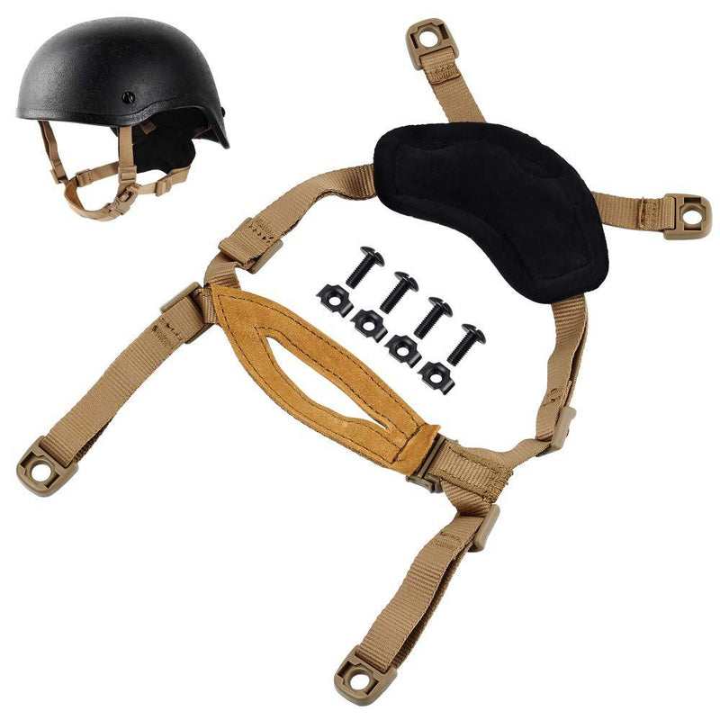 [AUSTRALIA] - Helmet Chin Strap 4 Points for Tactical Fast/MICH/IBH Kevlar Bump Helmets, X-Nape Suspension System with Bolts and Screws Black/Tan Dark Earth 