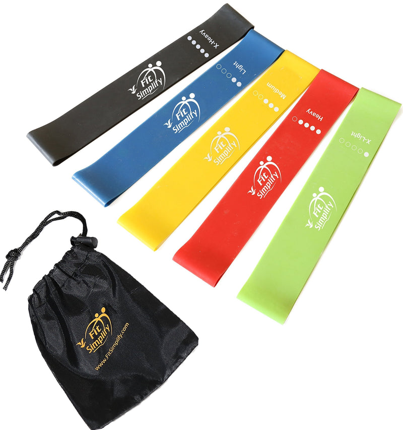 Fit Simplify Resistance Loop Exercise Bands with Instruction Guide and Carry Bag, Set of 5 - BeesActive Australia