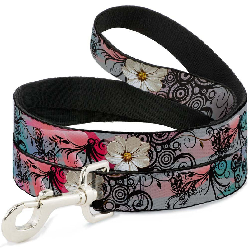 Buckle-Down Dog Leash Flowers Filigree Pink Available In Different Lengths And Widths For Small Medium Large Dogs and Cats 4 Feet Long - 1" Wide - BeesActive Australia
