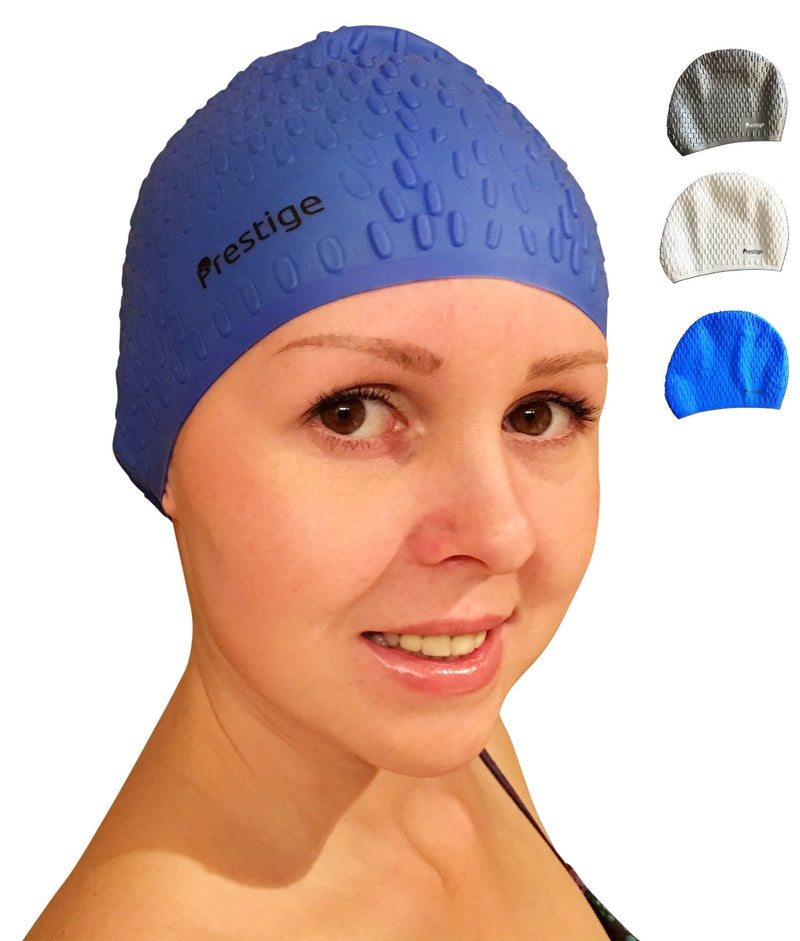 Premium Bubble Silicone Swimming Cap - Short, Medium & Long Hair - Water Drop Design Suitable for Men Women Adults Children Boys Girls! Blue - BeesActive Australia