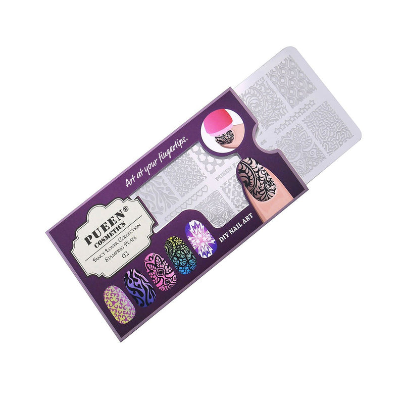 PUEEN Nail Art Stamping Plate - Fancy Lover 02-125x65mm Unique Nailart Polish Stamping Manicure Image Plates Accessories Kit BH000664 - BeesActive Australia