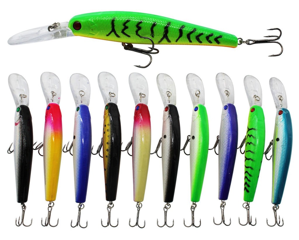 [AUSTRALIA] - JSHANMEI 10pcs Hard Minnow Fishing Lures Bait Life-Like Swimbait Bass Crankbait for Pikes/Trout/Walleye/Redfish Tackle with 3D Fishing Eyes Strong Treble Hooks 