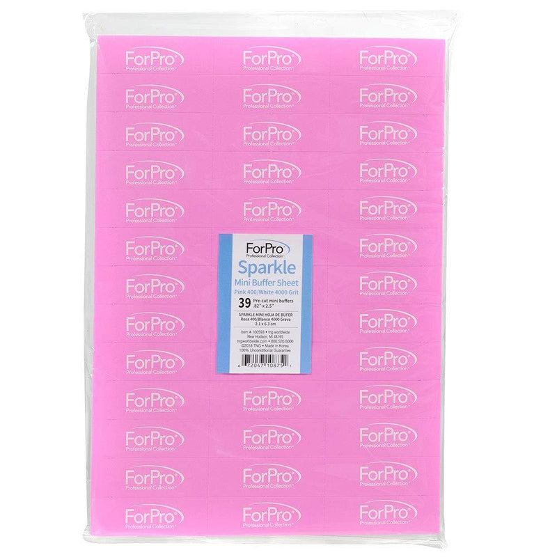 ForPro Professional Collection Sparkle Mini Buffer Sheet, Pink 400/White 4000 Grit, Pre-Cut, Double-Sided Manicure & Pedicure Nail Buffer.82” W x 2.5” L, 39Count - BeesActive Australia