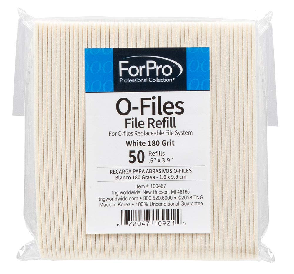 ForPro Professional Collection O-Files Replaceable File System Refills, White, 180 Grit, Manicure Nail File Refills, 3.9” L x .6“ W, 50-Count - BeesActive Australia